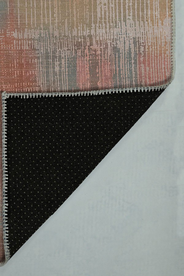 Lilac Renkli Desenli Pamuk Tabanlı Yıkanabilen Kaydırmaz Antibakteriyel Şönil Salon Halısı