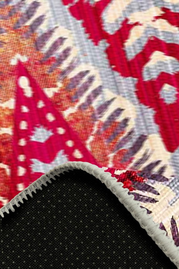 Lole Geometrik Desenli Pamuk Tabanlı Yıkanabilen Kaydırmaz Antibakteriyel Şönil Salon Halısı