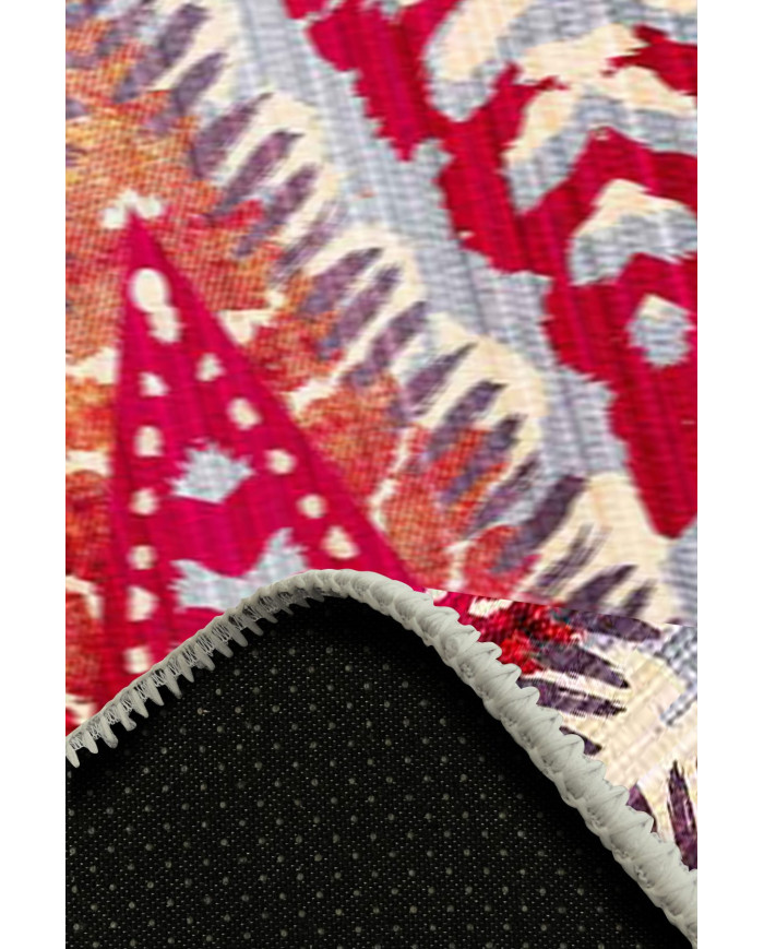 Lole Geometrik Desenli Pamuk Tabanlı Yıkanabilen Kaydırmaz Antibakteriyel Şönil Salon Halısı