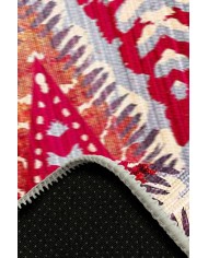 Lole Geometrik Desenli Pamuk Tabanlı Yıkanabilen Kaydırmaz Antibakteriyel Şönil Salon Halısı