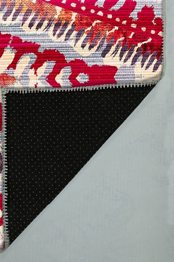 Lole Geometrik Desenli Pamuk Tabanlı Yıkanabilen Kaydırmaz Antibakteriyel Şönil Salon Halısı