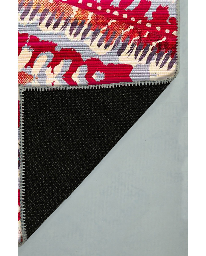 Lole Geometrik Desenli Pamuk Tabanlı Yıkanabilen Kaydırmaz Antibakteriyel Şönil Salon Halısı