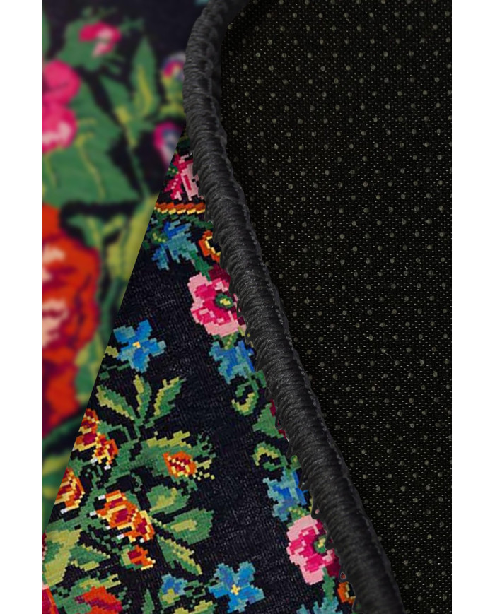 Leova Karabağ Desenli Pamuk Tabanlı Yıkanabilen Kaydırmaz Antibakteriyel Şönil Salon Halısı