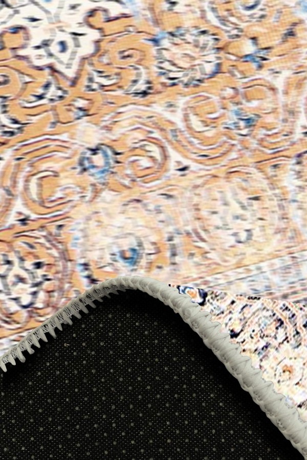 Jemma Desenli Pamuk Tabanlı Yıkanabilen Kaydırmaz Antibakteriyel Şönil Salon Halısı