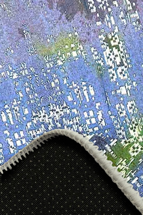 Kane Desenli Pamuk Tabanlı Yıkanabilen Kaydırmaz Antibakteriyel Şönil Salon Halısı