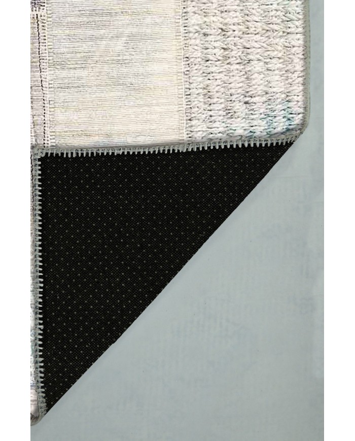 Henry Patchwork Desenli Pamuk Tabanlı Yıkanabilen Kaydırmaz Antibakteriyel Şönil Salon Halısı