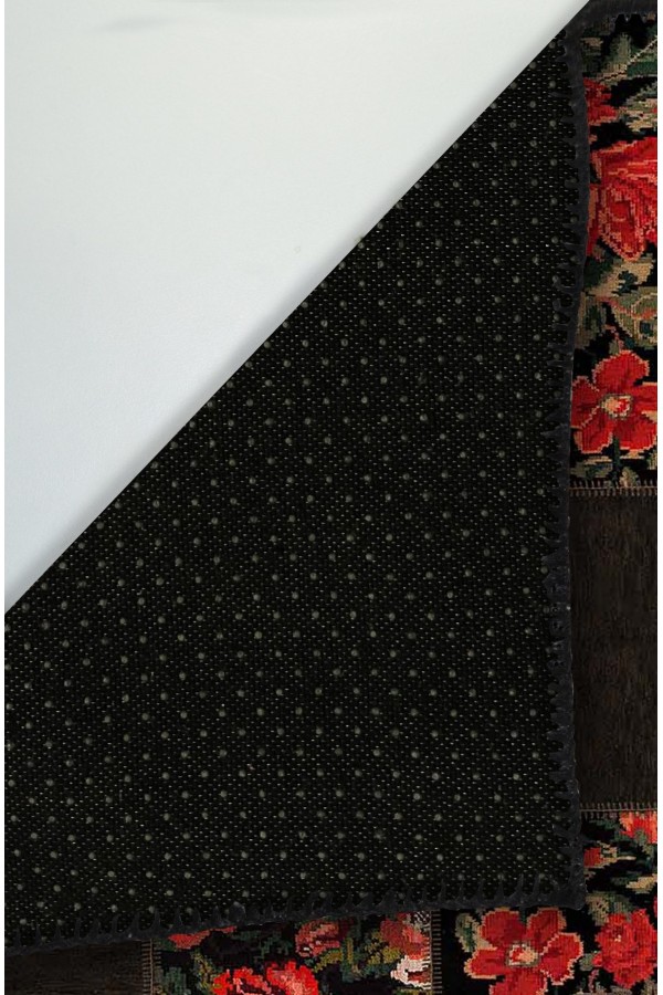 Hope Patchwork Desenli Pamuk Tabanlı Yıkanabilen Kaydırmaz Antibakteriyel Şönil Salon Halısı