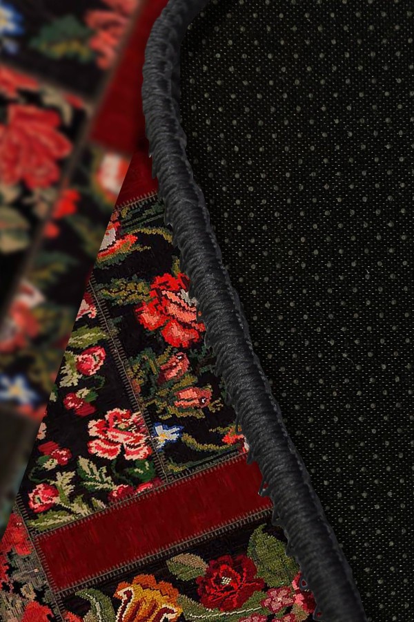 Hope Patchwork Desenli Pamuk Tabanlı Yıkanabilen Kaydırmaz Antibakteriyel Şönil Salon Halısı