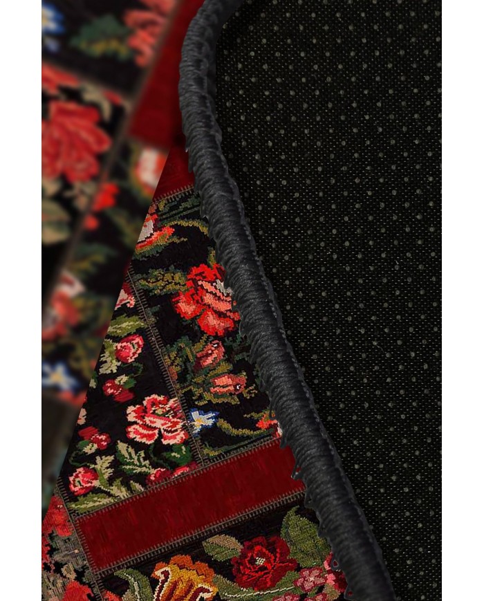 Hope Patchwork Desenli Pamuk Tabanlı Yıkanabilen Kaydırmaz Antibakteriyel Şönil Salon Halısı