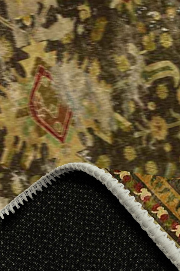 Heather Eskitme Desenli Pamuk Tabanlı Yıkanabilen Kaydırmaz Antibakteriyel Şönil Salon Halısı