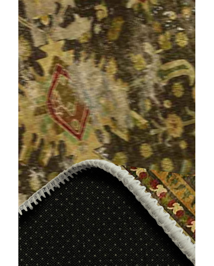 Heather Eskitme Desenli Pamuk Tabanlı Yıkanabilen Kaydırmaz Antibakteriyel Şönil Salon Halısı