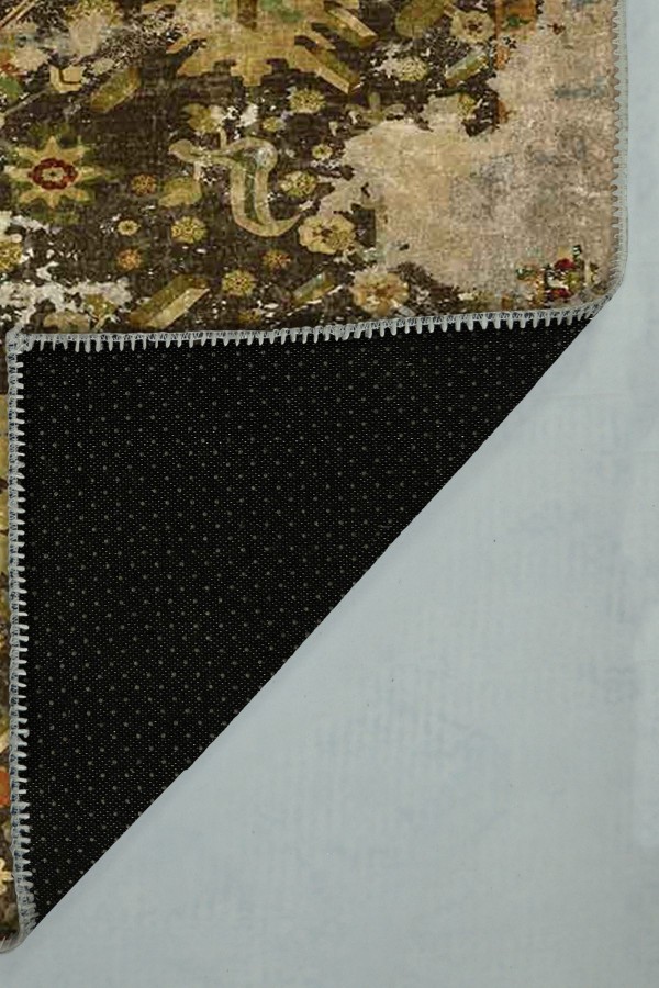 Heather Eskitme Desenli Pamuk Tabanlı Yıkanabilen Kaydırmaz Antibakteriyel Şönil Salon Halısı