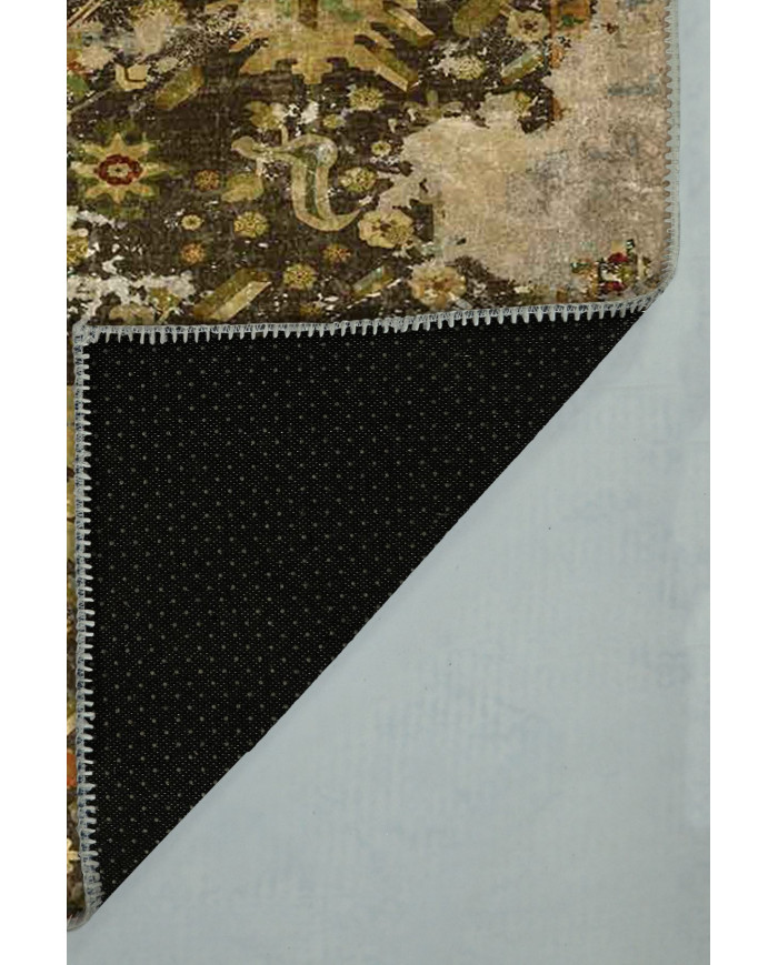 Heather Eskitme Desenli Pamuk Tabanlı Yıkanabilen Kaydırmaz Antibakteriyel Şönil Salon Halısı