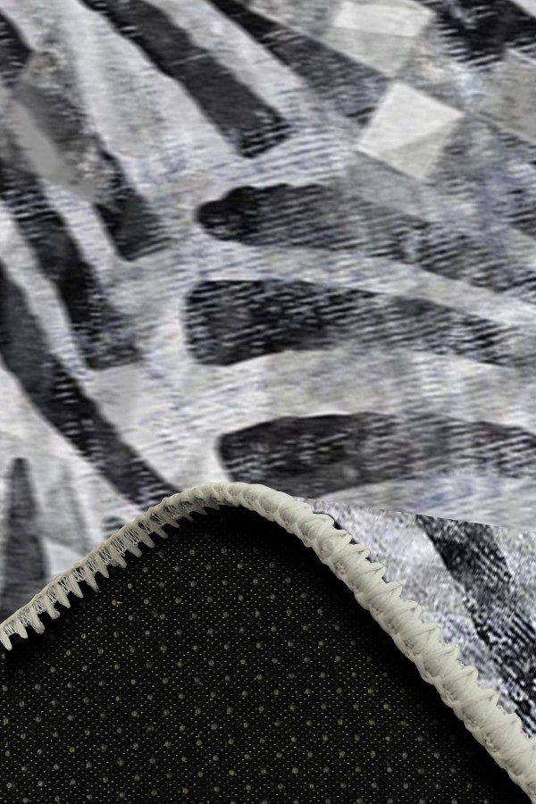 Greyshade Desenli Pamuk Tabanlı Yıkanabilen Kaydırmaz Antibakteriyel Şönil Salon Halısı