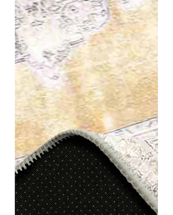 Giallastro Çiçek Desenli Pamuk Tabanlı Yıkanabilen Kaydırmaz Antibakteriyel Şönil Salon Halısı