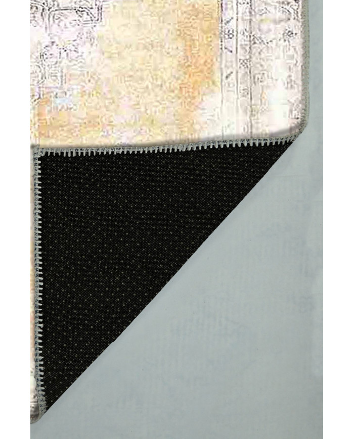 Giallastro Çiçek Desenli Pamuk Tabanlı Yıkanabilen Kaydırmaz Antibakteriyel Şönil Salon Halısı