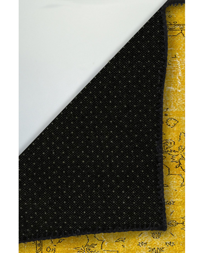 Giallo Desenli Pamuk Tabanlı Yıkanabilen Kaydırmaz Antibakteriyel Şönil Salon Halısı