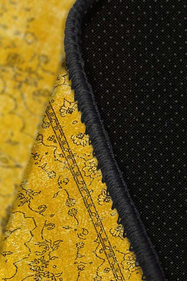 Giallo Desenli Pamuk Tabanlı Yıkanabilen Kaydırmaz Antibakteriyel Şönil Salon Halısı