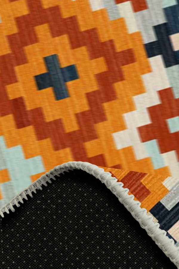 Gayane Desenli Pamuk Tabanlı Yıkanabilen Kaydırmaz Antibakteriyel Şönil Salon Halısı