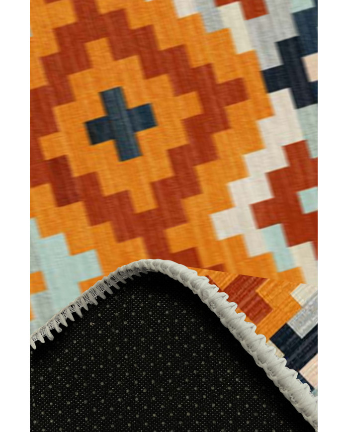 Gayane Desenli Pamuk Tabanlı Yıkanabilen Kaydırmaz Antibakteriyel Şönil Salon Halısı