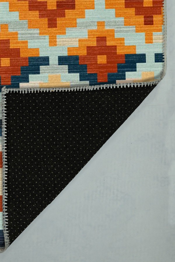 Gayane Desenli Pamuk Tabanlı Yıkanabilen Kaydırmaz Antibakteriyel Şönil Salon Halısı