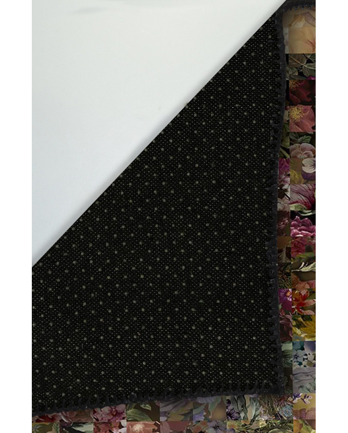 Flowers Çiçek Desenli Pamuk Tabanlı Yıkanabilen Kaydırmaz Antibakteriyel Şönil Salon Halısı