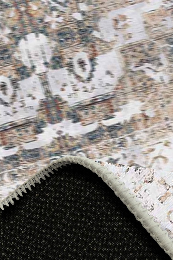 Filament Eskitme Desenli Pamuk Tabanlı Yıkanabilen Kaydırmaz Antibakteriyel Şönil Salon Halısı