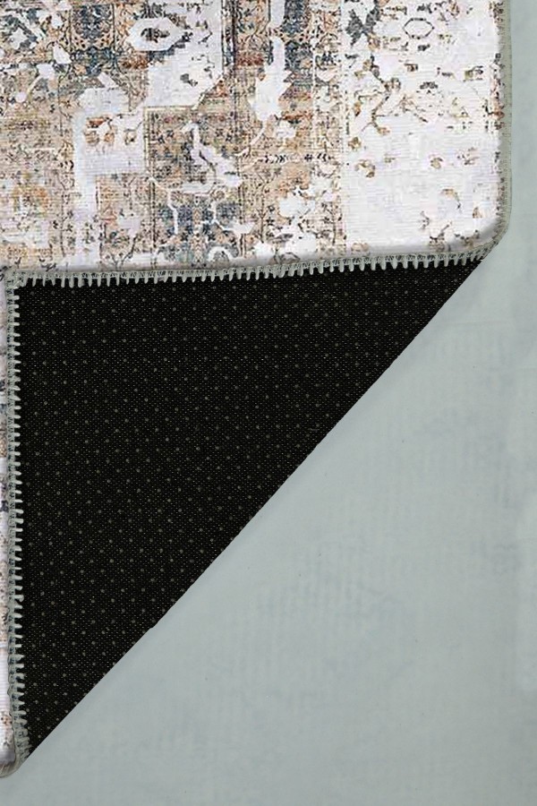 Filament Eskitme Desenli Pamuk Tabanlı Yıkanabilen Kaydırmaz Antibakteriyel Şönil Salon Halısı