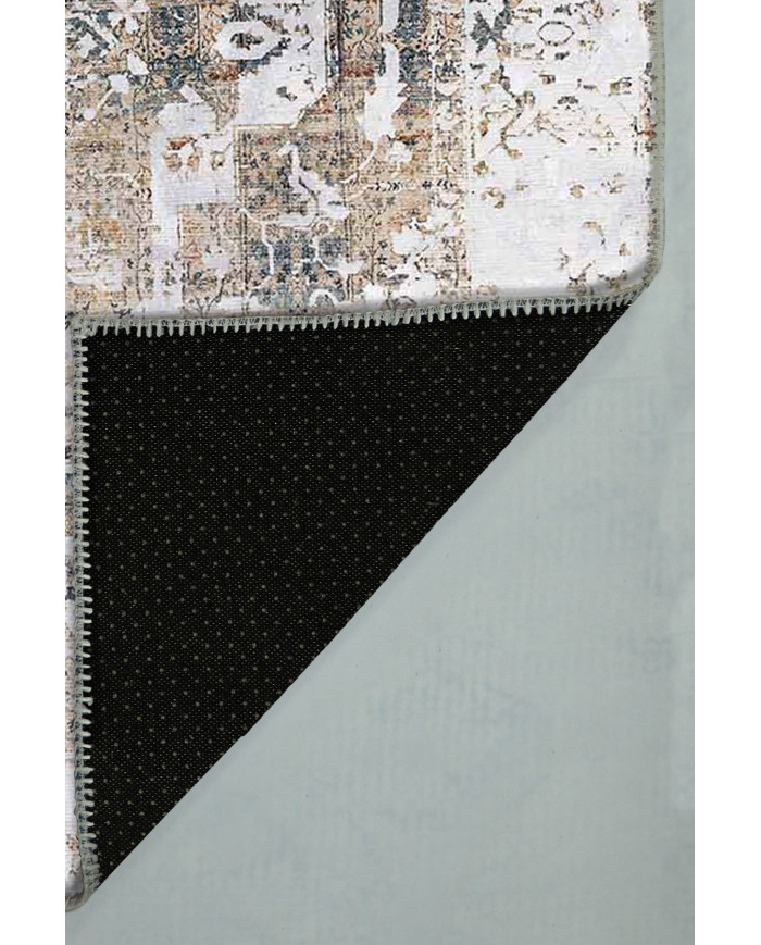 Filament Eskitme Desenli Pamuk Tabanlı Yıkanabilen Kaydırmaz Antibakteriyel Şönil Salon Halısı