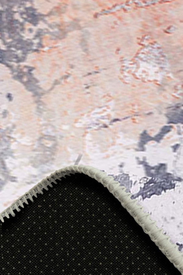 Salmone Desenli Pamuk Tabanlı Yıkanabilen Kaydırmaz Antibakteriyel Şönil Salon Halısı