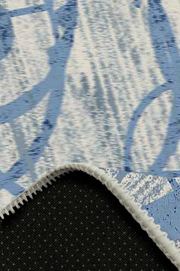 Farah Geometrik Desenli Pamuk Tabanlı Yıkanabilen Kaydırmaz Antibakteriyel Şönil Salon Halısı