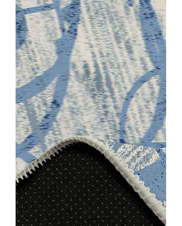 Farah Geometrik Desenli Pamuk Tabanlı Yıkanabilen Kaydırmaz Antibakteriyel Şönil Salon Halısı