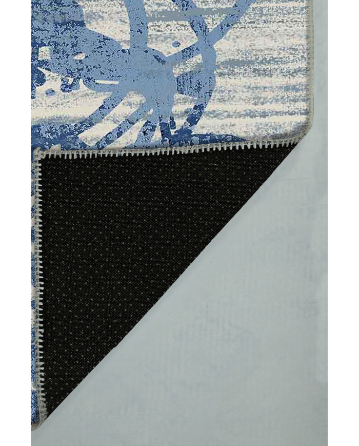 Farah Geometrik Desenli Pamuk Tabanlı Yıkanabilen Kaydırmaz Antibakteriyel Şönil Salon Halısı