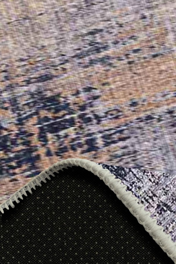 Astratto Blu B Desenli Pamuk Tabanlı Yıkanabilen Kaydırmaz Antibakteriyel Şönil Salon Halısı