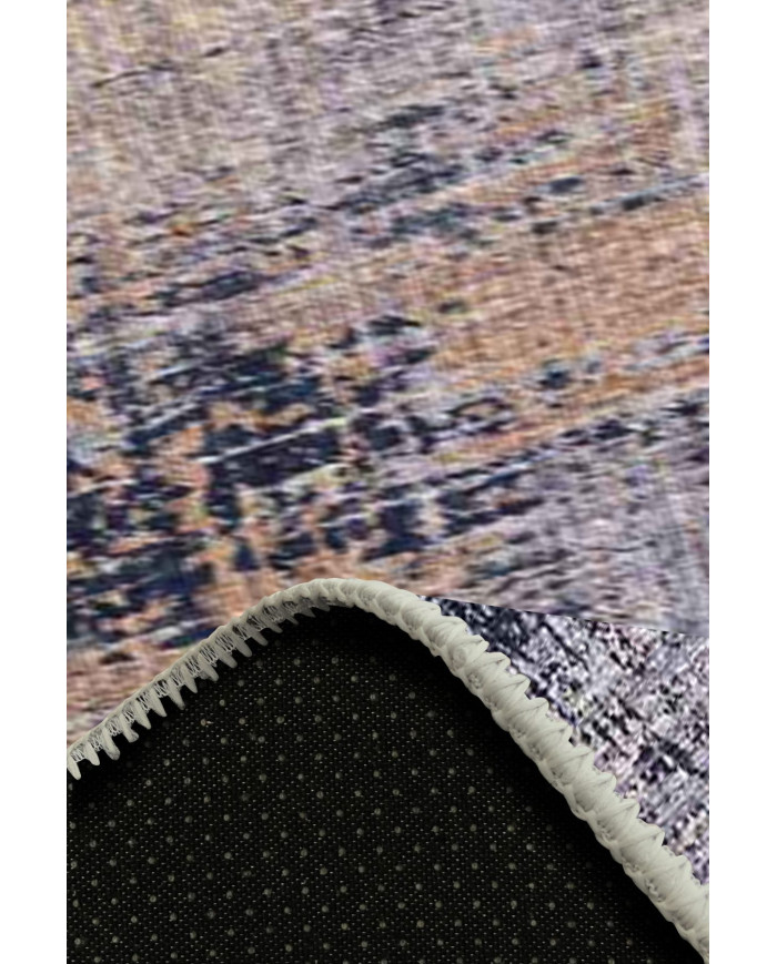 Astratto Blu B Desenli Pamuk Tabanlı Yıkanabilen Kaydırmaz Antibakteriyel Şönil Salon Halısı