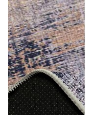 Astratto Blu B Desenli Pamuk Tabanlı Yıkanabilen Kaydırmaz Antibakteriyel Şönil Salon Halısı