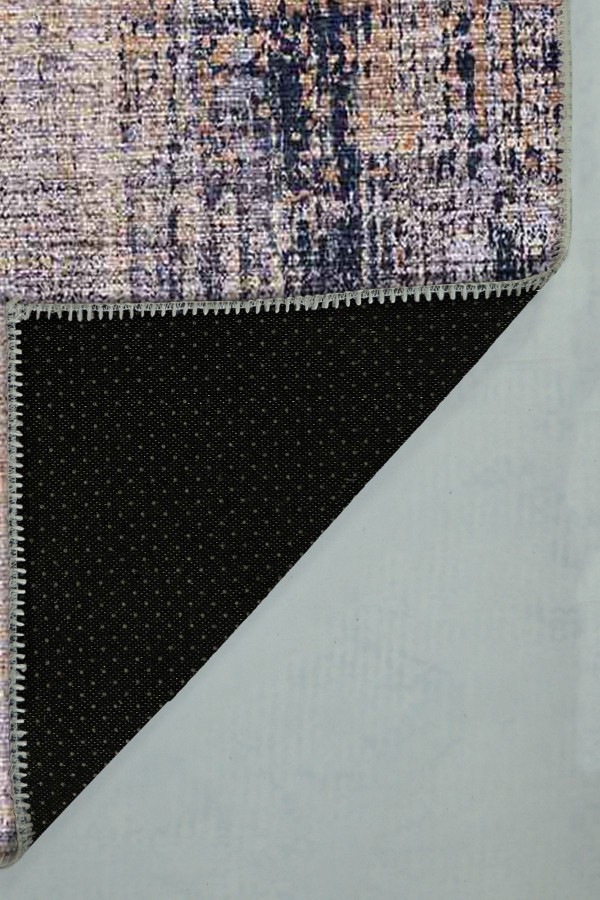 Astratto Blu B Desenli Pamuk Tabanlı Yıkanabilen Kaydırmaz Antibakteriyel Şönil Salon Halısı