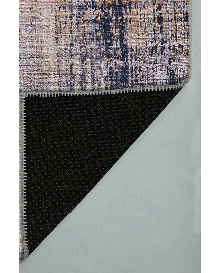 Astratto Blu B Desenli Pamuk Tabanlı Yıkanabilen Kaydırmaz Antibakteriyel Şönil Salon Halısı