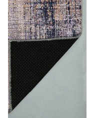 Astratto Blu B Desenli Pamuk Tabanlı Yıkanabilen Kaydırmaz Antibakteriyel Şönil Salon Halısı