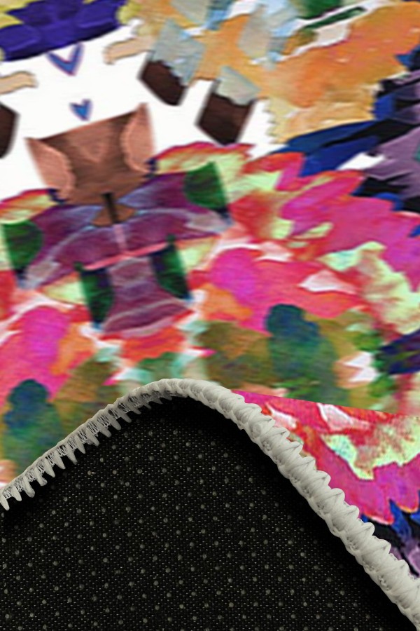 Everleigh Desenli Pamuk Tabanlı Yıkanabilen Kaydırmaz Antibakteriyel Şönil Salon Halısı