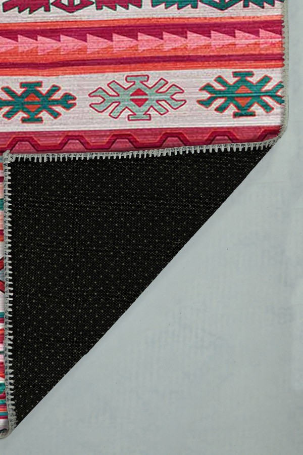 Enzio Kilim Desenli Pamuk Tabanlı Yıkanabilen Kaydırmaz Antibakteriyel Şönil Salon Halısı