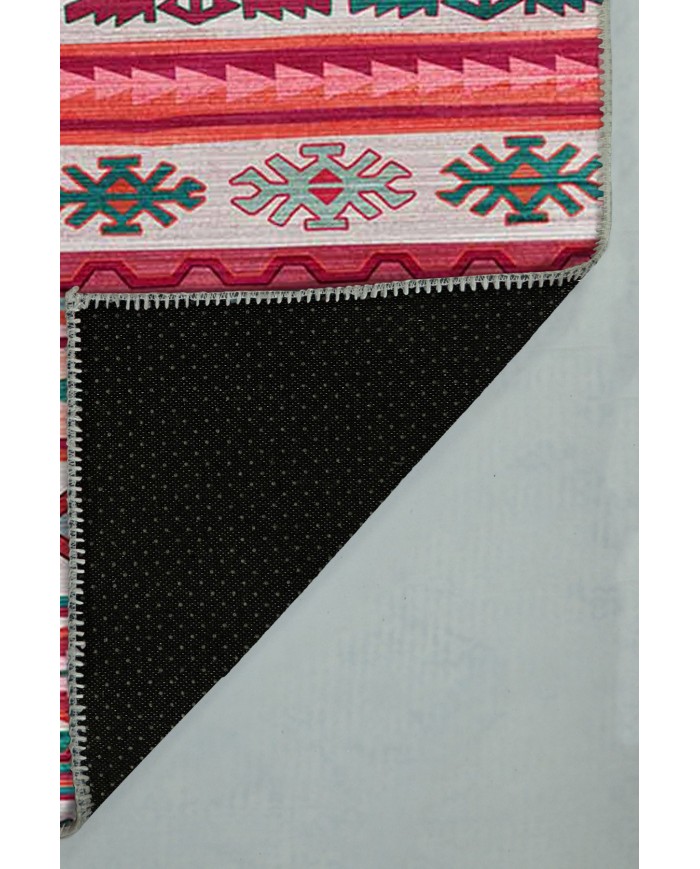 Enzio Kilim Desenli Pamuk Tabanlı Yıkanabilen Kaydırmaz Antibakteriyel Şönil Salon Halısı