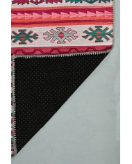 Enzio Kilim Desenli Pamuk Tabanlı Yıkanabilen Kaydırmaz Antibakteriyel Şönil Salon Halısı