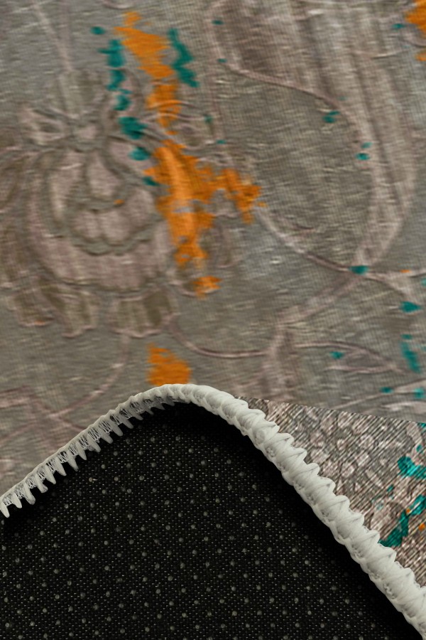 Casey Desenli Pamuk Tabanlı Yıkanabilen Kaydırmaz Antibakteriyel Şönil Salon Halısı