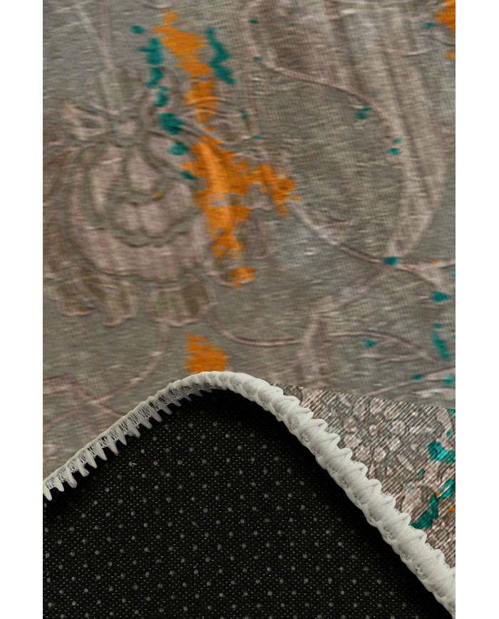 Casey Desenli Pamuk Tabanlı Yıkanabilen Kaydırmaz Antibakteriyel Şönil Salon Halısı