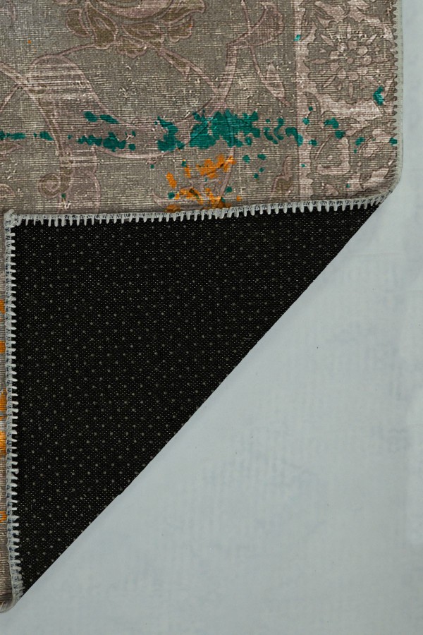 Casey Desenli Pamuk Tabanlı Yıkanabilen Kaydırmaz Antibakteriyel Şönil Salon Halısı