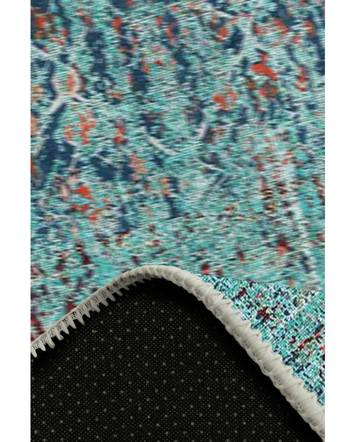 Celery Eskitme Desenli Pamuk Tabanlı Yıkanabilen Kaydırmaz Antibakteriyel Şönil Salon Halısı