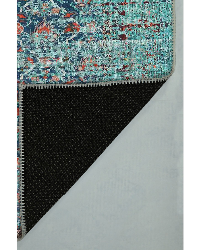 Celery Eskitme Desenli Pamuk Tabanlı Yıkanabilen Kaydırmaz Antibakteriyel Şönil Salon Halısı