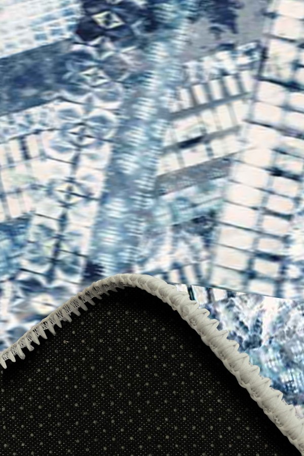 Cary Geometrik Desenli Pamuk Tabanlı Yıkanabilen Kaydırmaz Antibakteriyel Şönil Salon Halısı