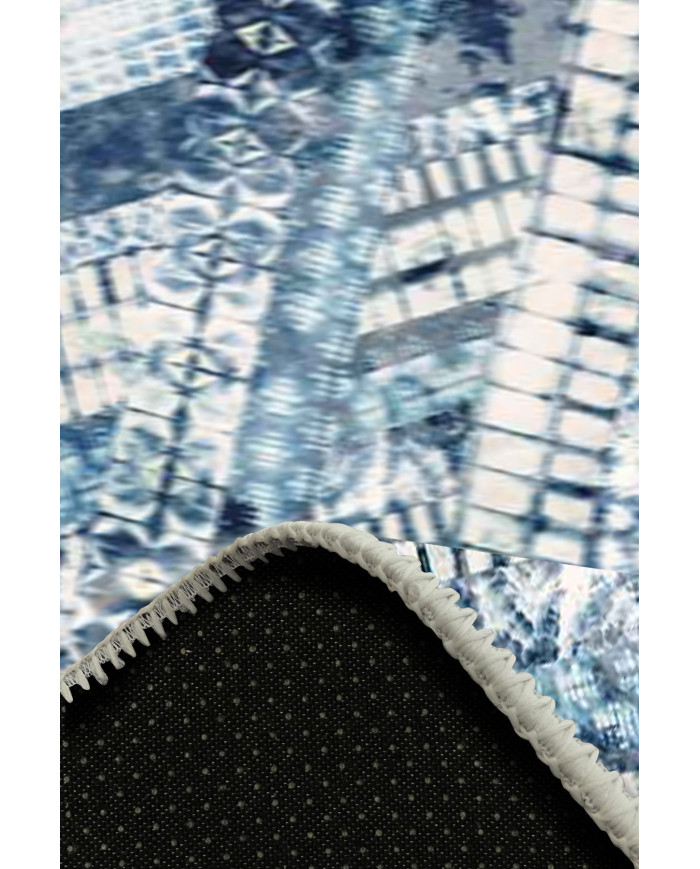 Cary Geometrik Desenli Pamuk Tabanlı Yıkanabilen Kaydırmaz Antibakteriyel Şönil Salon Halısı